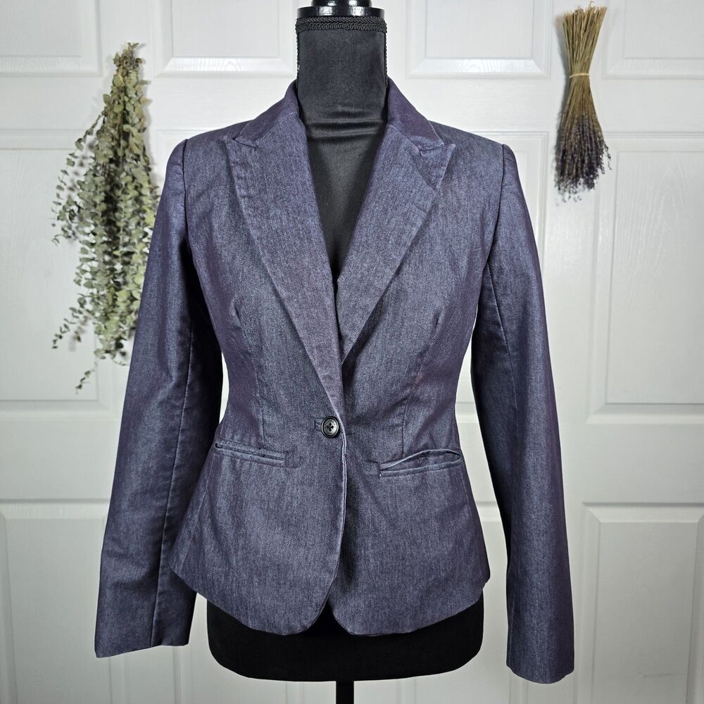 Izaac Mizrahi Bluish Purple One Button Fitted Blazer Size 4 Corporate Business